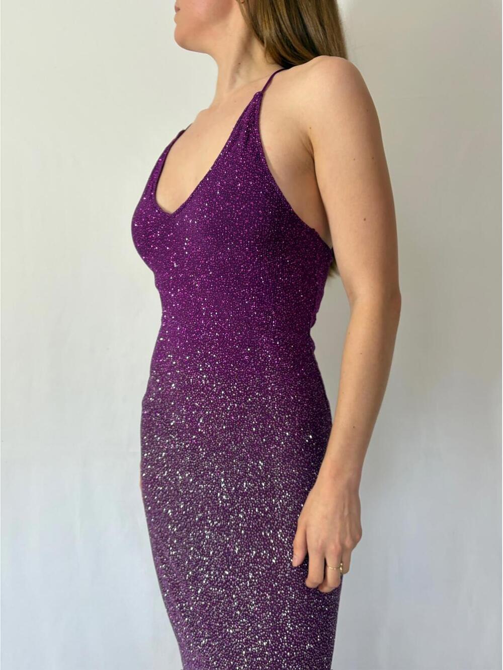 Urban Girl Nites Purple Gradient Glittery Open Back Evening Gown - Picture 7 of 8